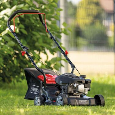 Бензиновий газонокосарка Scheppach MP132-40 - 3.3 PS, ширина косіння 40 см, 3 положення висоти стрижки, кошик 35 л, легкий та компактний, великі колеса, без приводного двигуна (включено моторне масло)