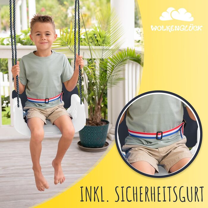 Дитяча гойдалка Wolken Glück® 3 в 1 для малюків (6 місяців - 6+ років) - Зростаюча гойдалка для дому та вулиці з підголівником та ременем безпеки (Сірий)