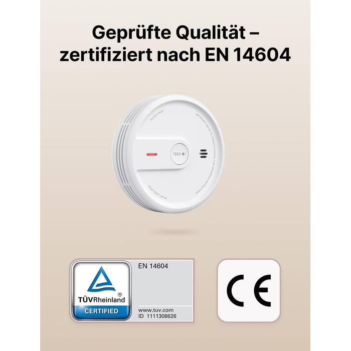 X-Sense Розумний димовий датчик з Wi-Fi, EN 14604, нічний режим, 10 років служби, змінна батарея, керування через додаток, XS0E-iR, білий