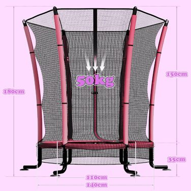 Батут дитячий JUMMICO з захисною сіткою Ø145 см, до 50 кг, рожевий - для дому та вулиці, від 3 років