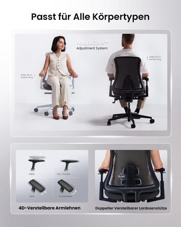 Офісний стілець ProtoArc Flexer Pro чорний з регулюванням глибини сидіння та дихаючою спинкою