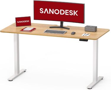 Регульований стіл Sanodesk 110x60 см з суцільною стільницею – компактний стоячий стіл для маленьких приміщень, ергономічний та стильний, білий (100 x 60 см, горіх)