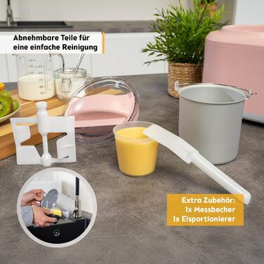 Електрична машина для приготування морозива TZS First Austria 1L з компресором 3 в 1 - для морозива, сорбету та замороженого йогурту, з мірним стаканом та лопаткою, рожева
