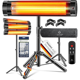 Інфрачервовий обігрівач KESSER® 2500W з пультком та захисним чохлом, телескопічним штативом, для тераси та дому