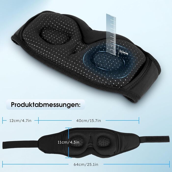 Маска для сну LOVE EYE 3D, для тих, хто спить на боці, чоловіча та жіноча, дихаюча, світлонепроникна (Чорна)