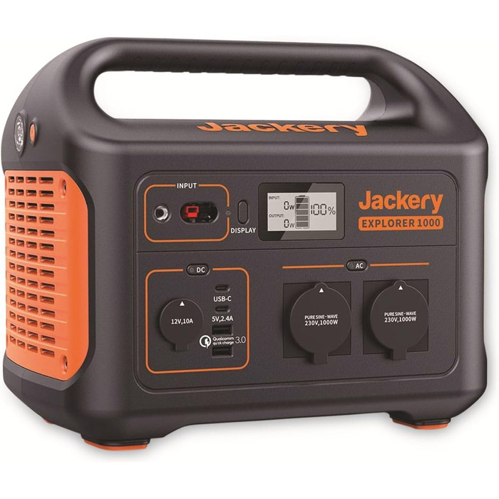 Портативна електростанція Jackery Explorer 1000, 1002 Втгод з розеткою 230 В/1000 Вт, USB, QC для зовнішнього та аварійного живлення