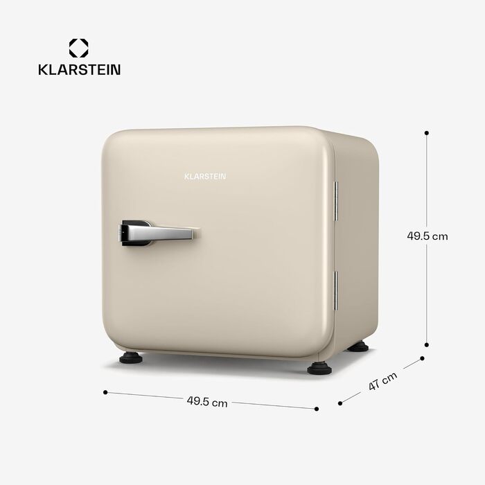 Міні-холодильник Klarstein Audrey Evo 68L: Ретро-дизайн, тиха робота 40 dB, компресор, регульовані ніжки, двері, що відкидаються, для спальні та офісу (43 L, Енергоклас E, кремовий)