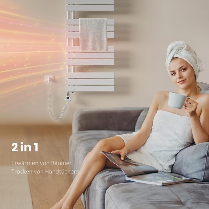 Електричний рушникосушар EMKE з термостатом, 1320x500 мм, білий, 800W