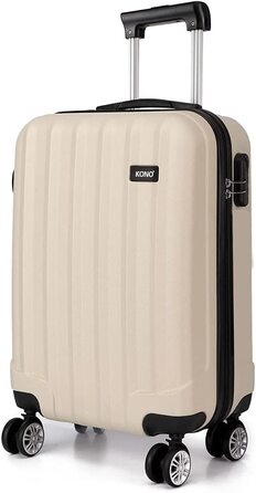 KONO Легкий ручний багаж, 55 x 35 x 20 см, жорсткий корпус, ABS, 4 колеса, бежевий колір