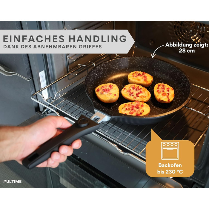 DIVORY Сковорода-гриль 28x28 см з виливом та знімним ручками - для стейків, індукційна, з антипригарним покриттям, з щипцями та захистом для сковороди (Чорний, 28 см)