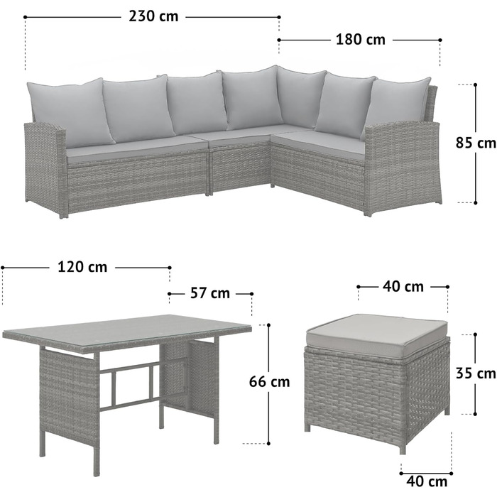 Кутовий диван садовий SVITA Monroe з ротангу (поліротанг) сірий - комплект меблів для відпочинку