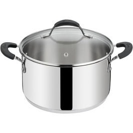 Каструля Lagostina Tempra Stahl з кришкою, Ø 20 см, нержавіюча сталь 18/10, скло, Lagotherm, силіконові ручки