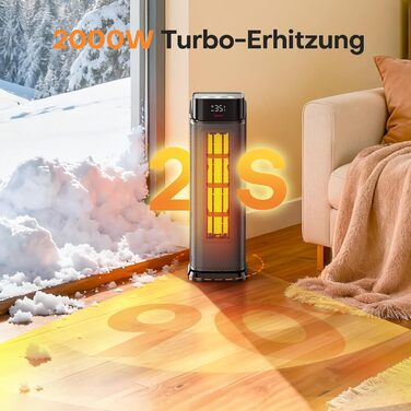 Електричний обігрівач QEXREED 2000W з PTC, 4 режими, ECO, осциляція 90°, таймер 24г, пульт, тихий, захист від перегріву та перекидання