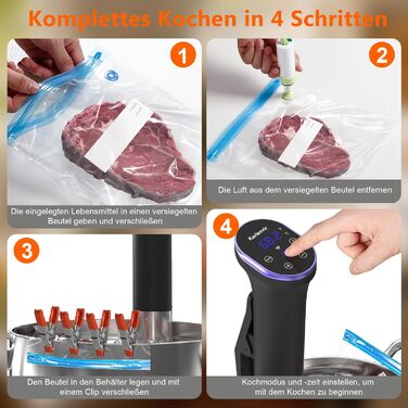Sous Vide занурювальний кухонний термостат Karienvir 1400W з LCD-дисплеєм, Wi-Fi, IPX7, таймером, фіолетовий