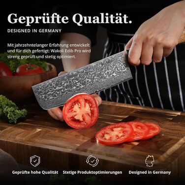 Японський ніж Wakoli EDIB Pro Nakiri з дамаської сталі (серцевина VG10), 18 см - гострий, точний та ергономічний. Ніж з ручкою з паккавуду в подарунковій коробці - для овочів та зелені, срібний.