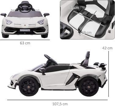 Електромобіль для дітей HOMCOM Lamborghini Aventador SVJ Roadster 12V з пультом, MP3, сигналом, фарами, білий, для дітей 3-5 років