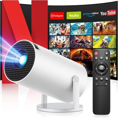 Портативний проєктор Mini Beamer 4K з підтримкою WiFi 6 та Bluetooth 5.4. Підходить для Android 11, HDMI, TV Stick, Laptop. Автоматичне регулювання Keystone, обертання 360°. Модель HY300PRO