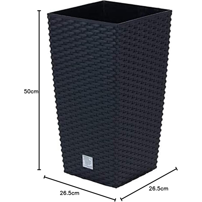 Пластиковий горщик Prosperplast з ротангу, 26.5 x 26.5 x 50 см, антрацит, для дому та саду