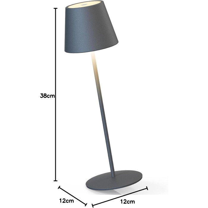 LED настільна лампа MALUX бездротова з торшевим керуванням, регулювання яскравості, тепле біле світло 2700K-4000K, метал, акумулятор, водонепроникність IP54, для саду, їдальні, спальні, робочого кабінету, балкону, готелю (темно-сірий)