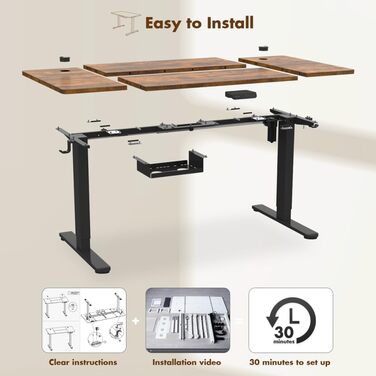 Електричний регульований стіл JUMMICO 160x80 см з підзарядною станцією, білий/коричневий, з кабелеуправлінням