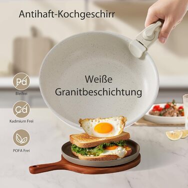 Набір посуду Sweetcrispy 12 предметів: сковорідки та каструлі з знімними ручками, антипригарне покриття, для індукції, сумісний з духовкою, білий