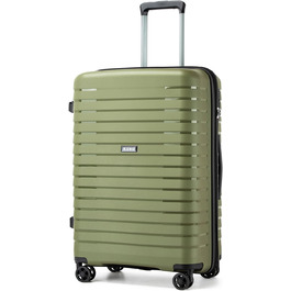 Чемодан KONO середнього розміру з жорсткою обшивкою, PP, з 4 колесами, розширюваний, легкий, з тримачем для напоїв та TSA замком (Зелений, L)