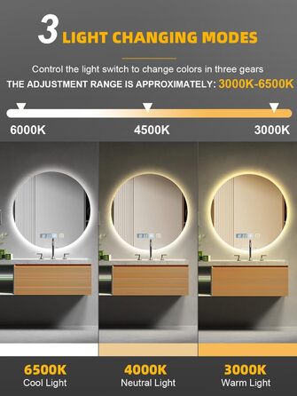 Дзеркало для ванної кімнати 600мм з підсвічуванням, регульоване, з антизапарюванням, таймером, IP44, кругле