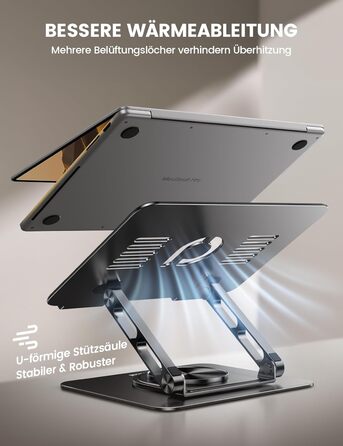 Підставка для ноутбука Lamicall, регульована - 360° обертання, складна, алюмінієва - для столу/офісу, універсальна ергономічна підставка для Macbook Pro Air, 10-17,3' (чорна)