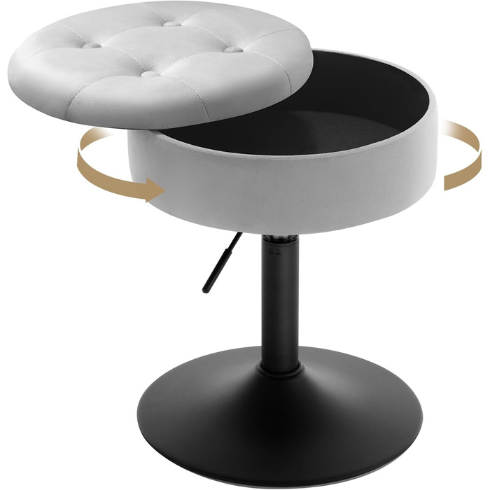 Крісло для туалетного столика WOLTU BH329sz-1, сіре, з оббивкою з велюру, з місцем для зберігання, регульоване по висоті, 360° обертання