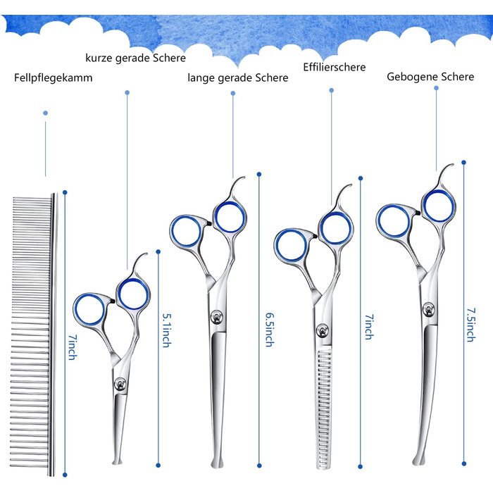 Ножиці для стрижки собак, ножиці для стрижки собак 6 в 1, ножиці для стрижки собак з нержавіючої сталі 4CR, ножиці для стрижки собак з круглим наконечником, вигнуті ножиці для стрижки собак, Ножиці для стрижки собак Подарунки для власників домашніх тварин