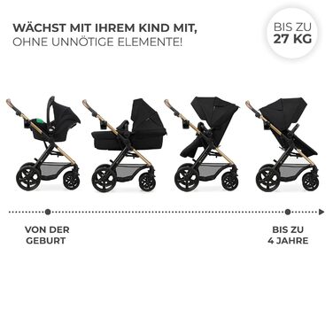 Дитяча коляска Kinderkraft MOOV 2 3 в 1 з автокріслом I-SIZE, чорна, до 22 кг