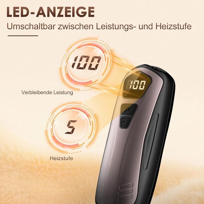 Електричні грілки для рук 2 шт. з акумулятором 6000mAh, 5 режимів нагріву, USB, для кемпінгу та активного відпочинку, подарунок для жінок та чоловіків (Золотий)