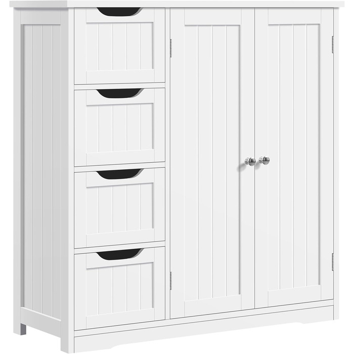 Шафа для ванної кімнати Yaheetech з 4 висувними ящиками та 2 дверцятами, тумбочка для ванної кімнати, шафа для підлоги, з регульованою полицею, для ванної кімнати, вітальні, коридору, кухні, білий, 81 × 30 × 83 см