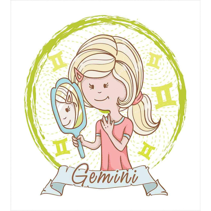Знак зодіаку Набір підковдр Gemini King Size, дівчина з дзеркалом, м'яка форма Найвища якість Підковдра з 3 предметів з 2 наволочками, 264 x 220 см - 90 x 50 см, багатобарвний