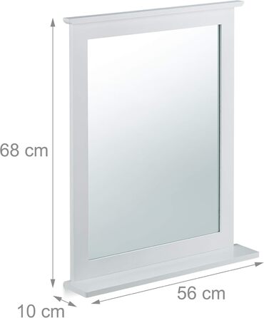 Дзеркало на стіну Relaxdays з поличкою, бамбук, біле, 68x56x10 см