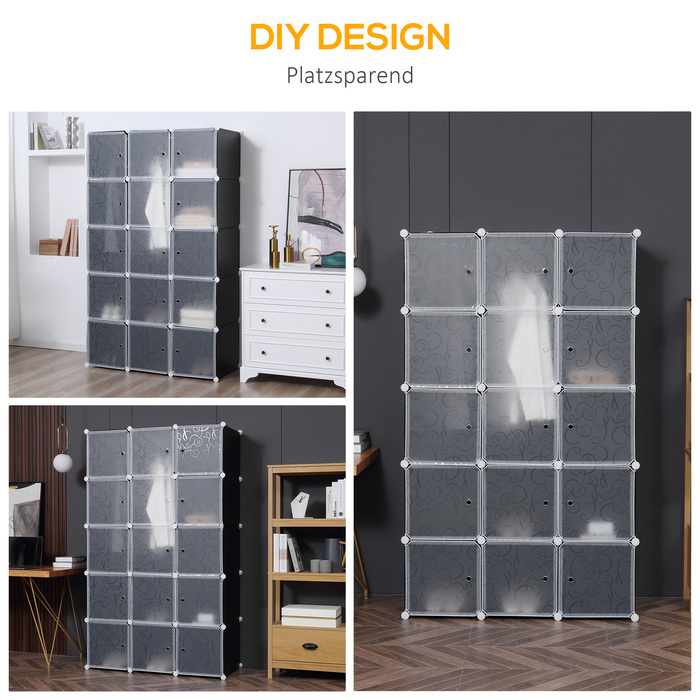 HOMCOM Система полиць DIY з кубиками: 2 великі та 9 маленьких кубиків. Полиця з кубиків DIY, полиця для взуття, полиця для зберігання книг, іграшок. Чорний колір. 111 x 47 x 183 см | Aosom