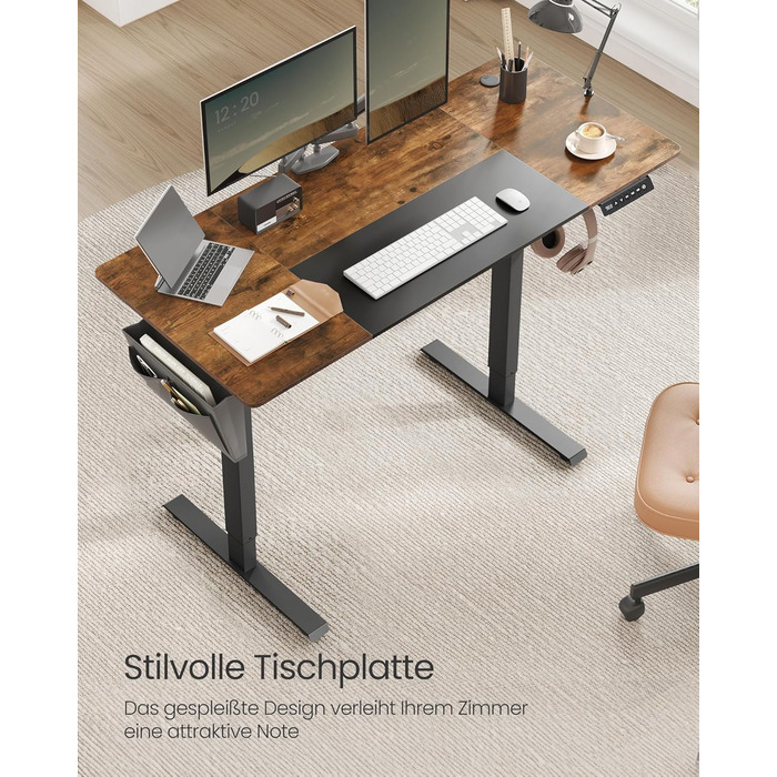 SONGMICS Регульований стіл SONGMICS Höhenverstellbarer Schreibtisch електричний, 160 x 70 см, з пам'яттю, vintagebraun-Mattschwarz, LSD026X01