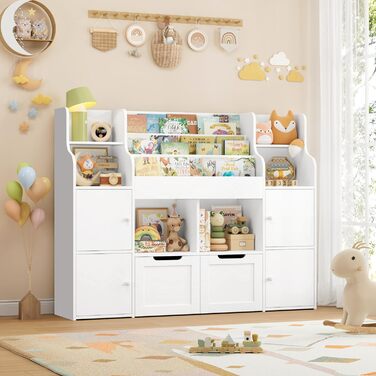 FOREHILL Дитяча полиця-стелаж для іграшок та книг, меблі для дитячої кімнати з ящиками, 122 x 30 x 100 см (білий)