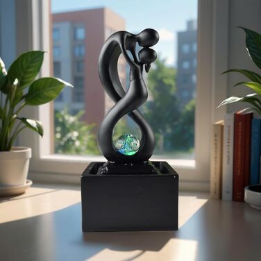 Кімнатний фонтан Zen'Light Amor чорного кольору з LED-підсвічуванням - сучасний декор, знімний елемент, закритий цикл, ротова куля, 31x14x14 см