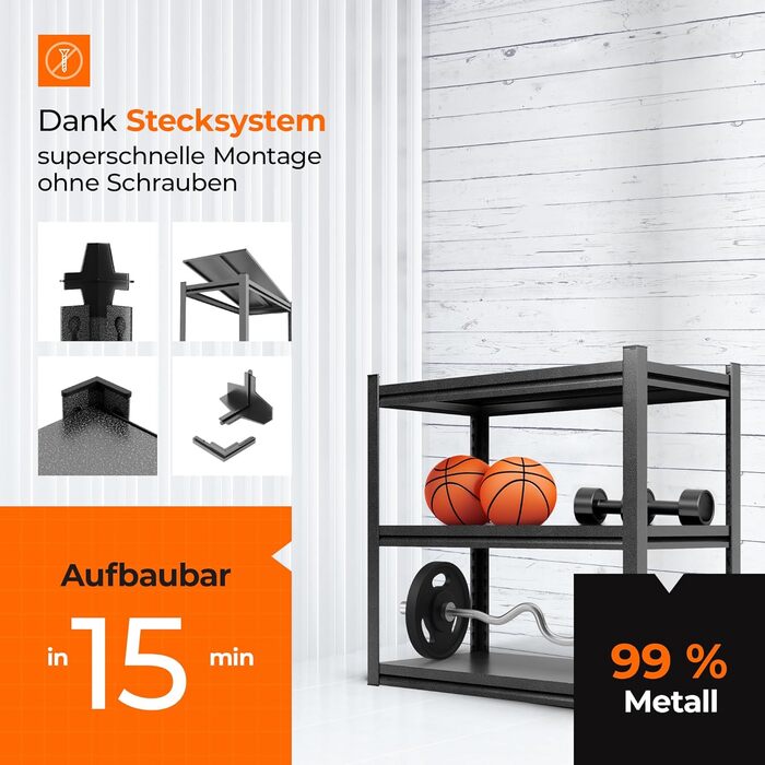 Металевий стелаж з 5 полицями 160x86x45 см - міцний, швидко збирається, стійкий до плісняви