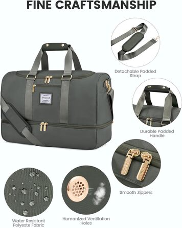 Спортивна сумка LOVEVOOK для жінок: дорожня сумка, weekender, з косметичкою, відділенням для взуття та мокрих речей, водонепроникна пляжна/басейнова/сауна сумка, ручна поклажа для подорожей, зелена