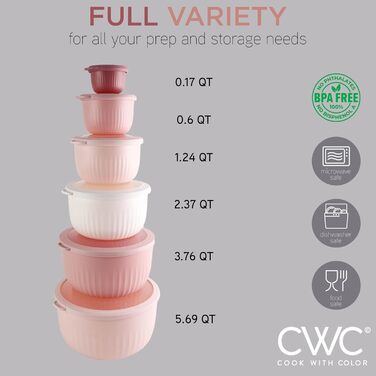 Набір кухонних мисок COOK WITH COLOR 12 шт. з кришкою, блакитно-зелений, глибокі миски для приготування їжі