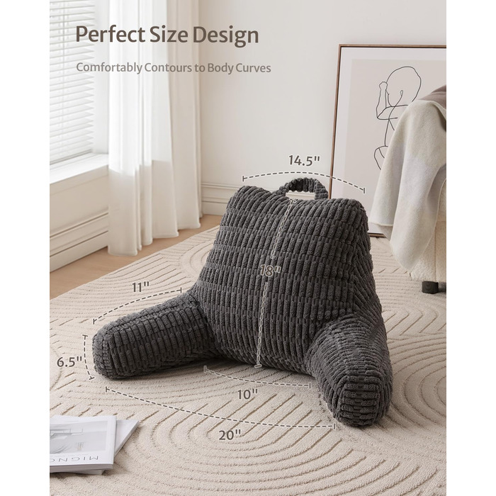 Зручне крісло-мішок Blissful Diary Lesekissen з memory foam для читання та відпочинку, сіре