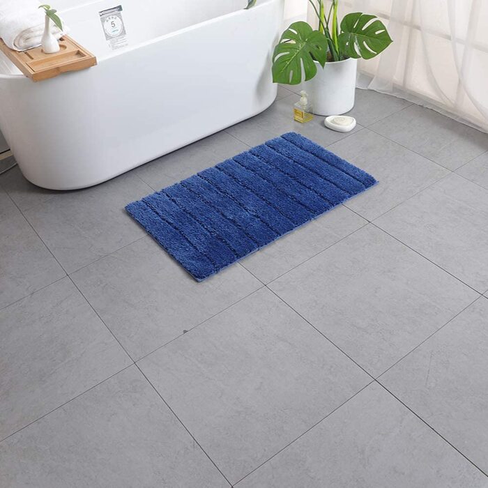 Набір килимків для ванної кімнати Jianyana 3 шт. з антиковзаючою мікрофіброю, м'який, шорсткий, комплект килимків для душу та унітазу (Смугастий темно-синій)