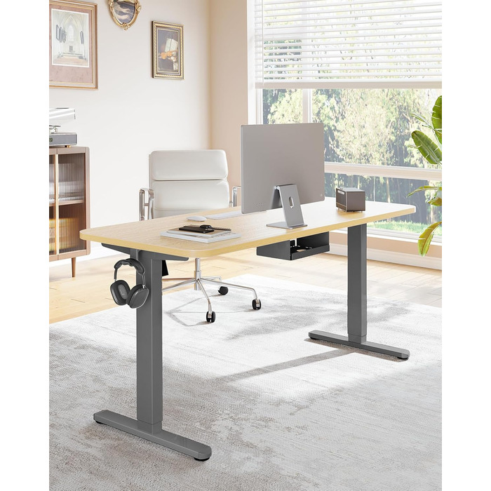 Регульований стіл-підставка HUANUO з безщітковим мотором, вантажопідйомність 100 кг, для стільниць 110x200 см (сірий)