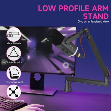 FIFINE XLR мікрофон з регульованою підставкою, USB динамічний мікрофон для PC, стримінгу, запису подкастів та студії (AM8+BM88)