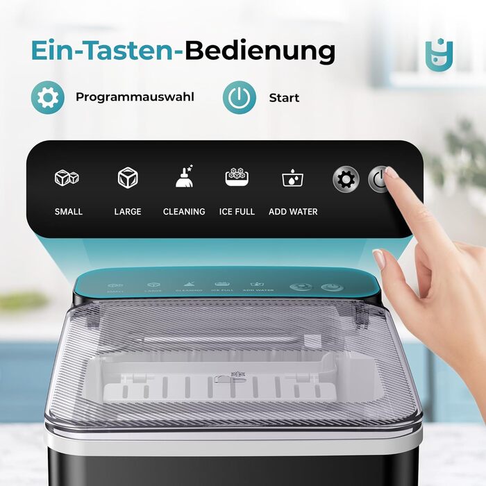 Машина для приготування льоду EUHOMY, компактний дизайн, однокнопкове керування, 9 кубиків льоду у 2 розмірах, автоматичне очищення, інтелектуальні сповіщення, прозорий кришка, чорний колір, для офісу/кухні/спальні, продуктивність 12 кг/24 год