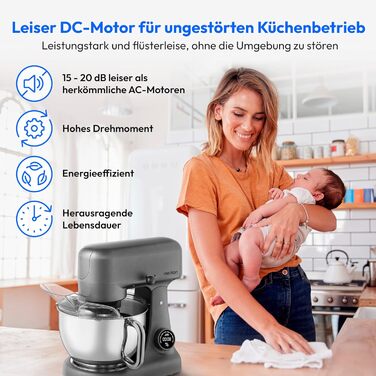 Кухонна машина MEDION MD 12600 Titan: м'ясорубка, 4.6 л чаша з нержавіючої сталі, 800 Вт, тихий двигун, сенсорне дисплею