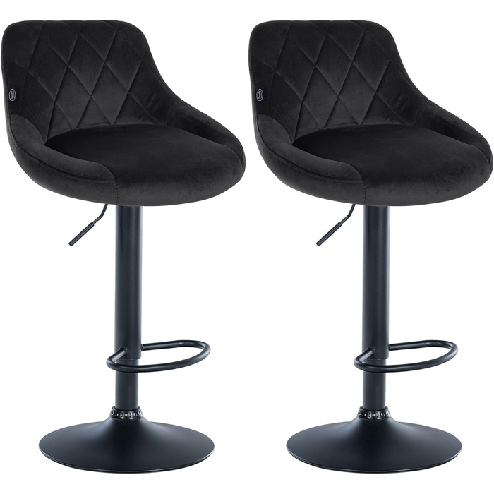 Набір з 2 барних стільців Lazio з велюровим покриттям, обертаються, з підставкою для ніг, регульована висота, чорний колір, металевий каркас