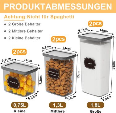 Герметичні контейнери для зберігання продуктів з кришкою, набір 6 шт, сірий (1,8 л)